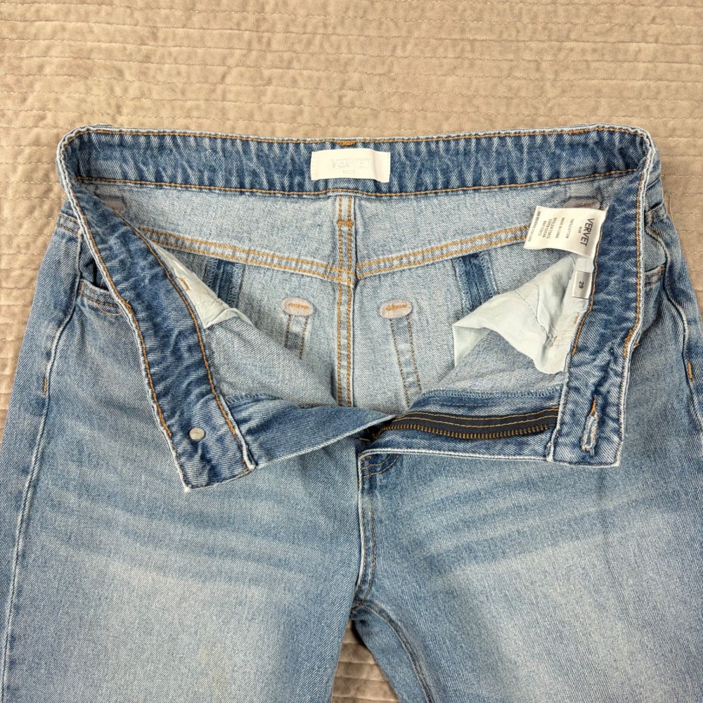 Vervet Blue High Rise Straight Leg Jeans Light Wash Raw Hem Seam Back T5912 29 - Picture 9 of 9